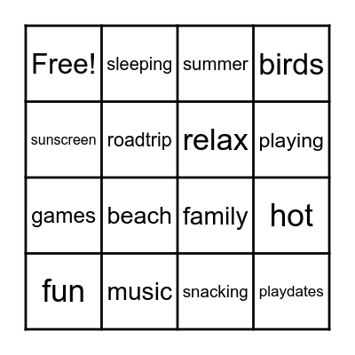 Spring Break Bingo Card