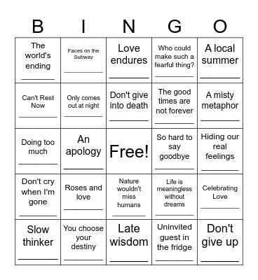 Poetry Month Bingo Card