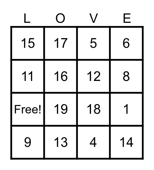 LOVE Bingo Card