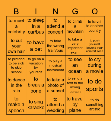 Never Have I Ever Bingo Card