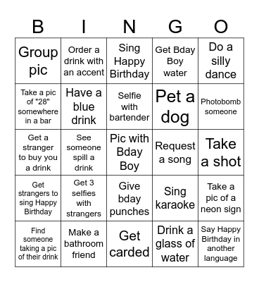 Adaniel's 28th Birthday Bingo Card