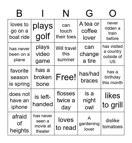 HUMAN BINGO Card