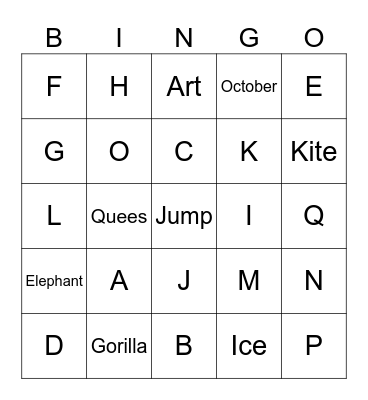 A-Q Bingo Card