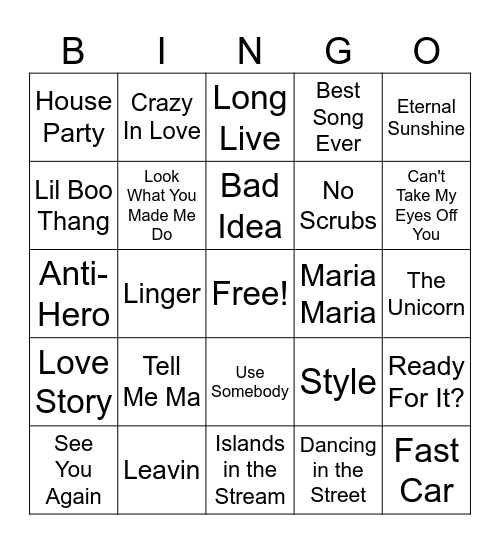 MUSIC BINGOOOOO Bingo Card