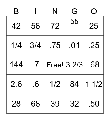 Math Bingo Card