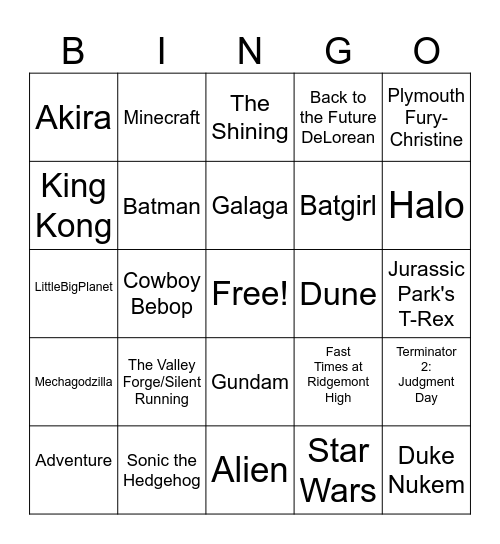Ready Player One Bingo Card