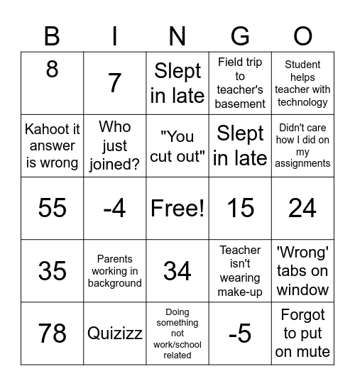 Virtual Classroom Bingo Card