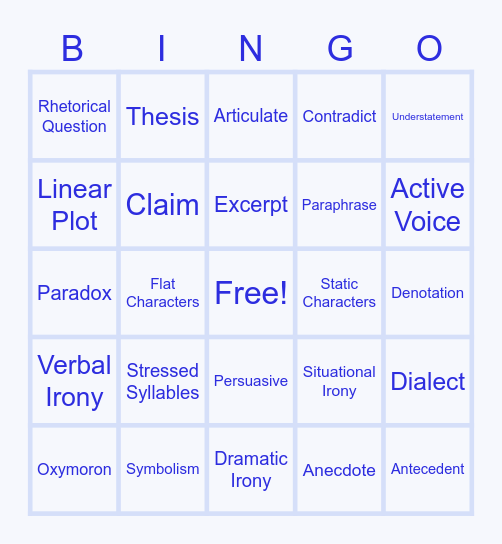 Vocab Set 8 Bingo Card