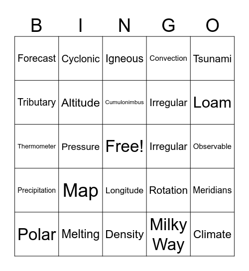 Earth Science Bingo Card