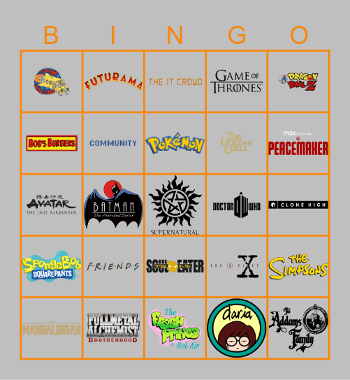 Top 100 - TV Themes Bingo Card