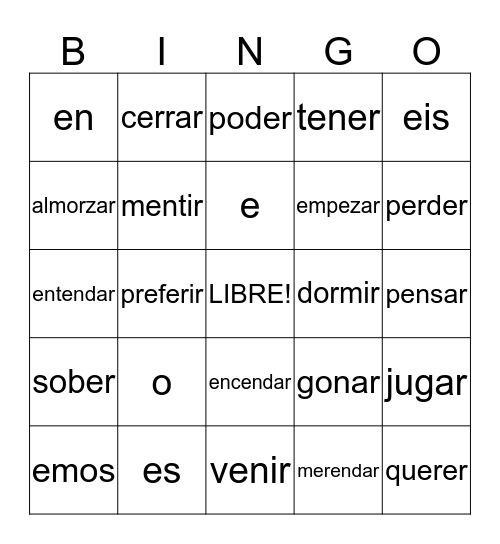 spanish Bingo Card