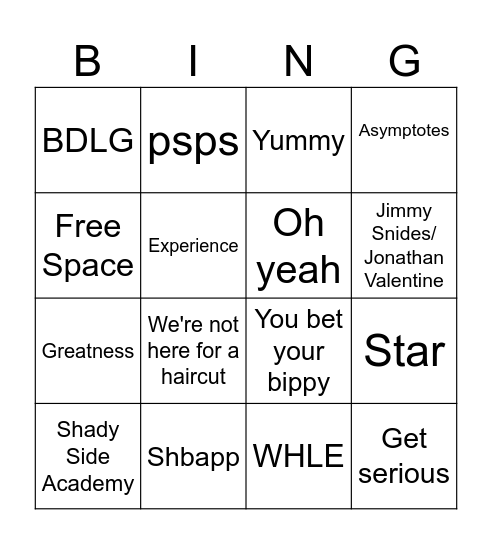 Mr. Stauffer Emotes Bingo Card