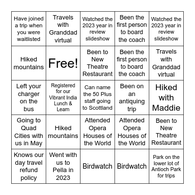 Four in a Road Bingo Card