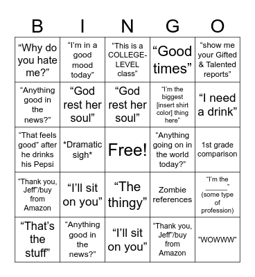 Mr. McKenna Bingo Card