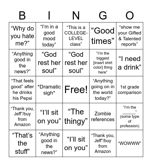 Mr. McKenna Bingo Card