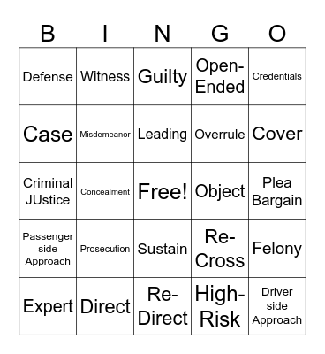 Criminal Justice Bingo Card