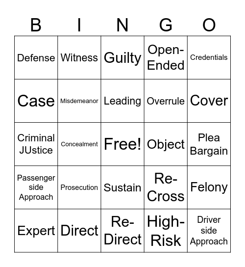Criminal Justice Bingo Card