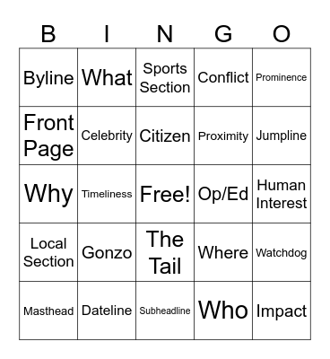 Journalism Bingo Card