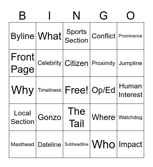 Journalism Bingo Card