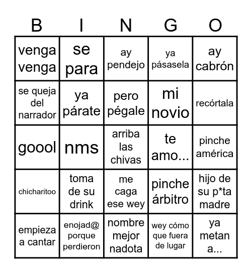 CLÁSICO CHIVAS VS AMÉRICA Bingo Card