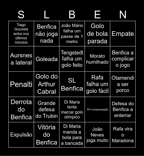 SL Benfica Bingo Card