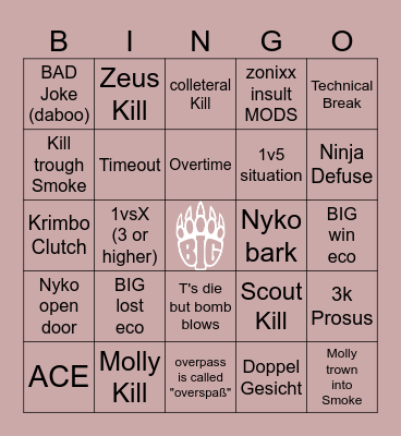 ZONIXX - BIG Bingo Card