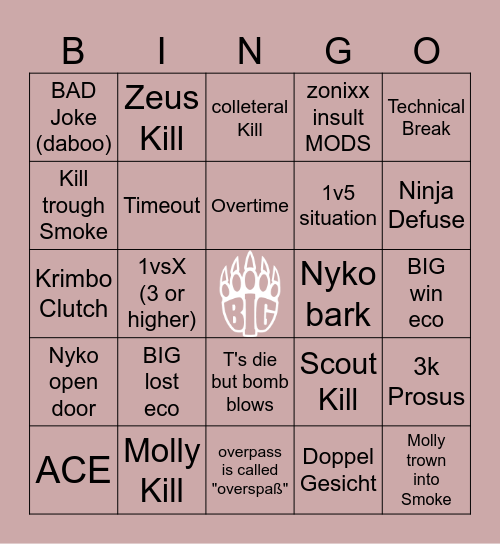 ZONIXX - BIG Bingo Card