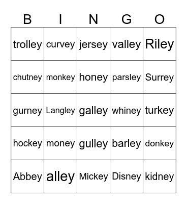 EY WORDS Bingo Card