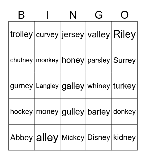 EY WORDS Bingo Card