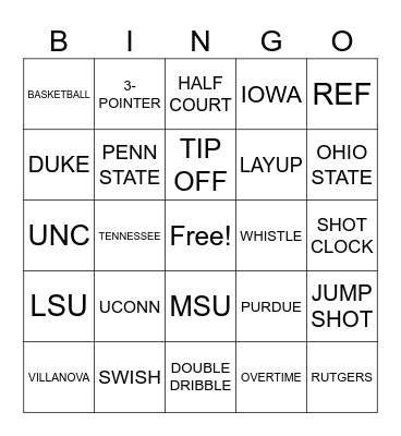 March Madness Bingo Card