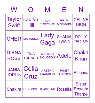 WOMEN IN MUSIC Bingo Card