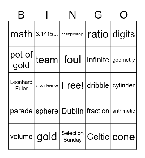 Pi Day | St. Patrick's Day | March Madness Bingo Card