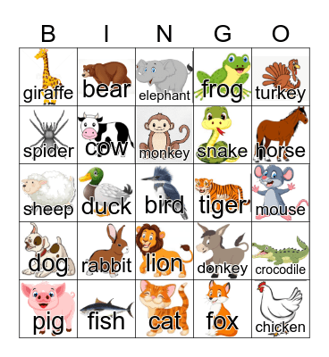 Animals Bingo Card