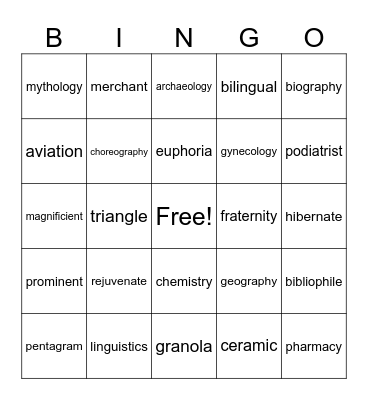 Greek and Latin Roots Bingo Card