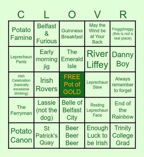 St. Paddy's Bingo, Leprechauns & Rainbows Oh My Bingo Card