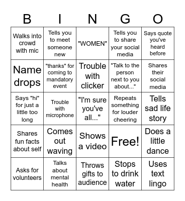 Public Speaker Bingo Card