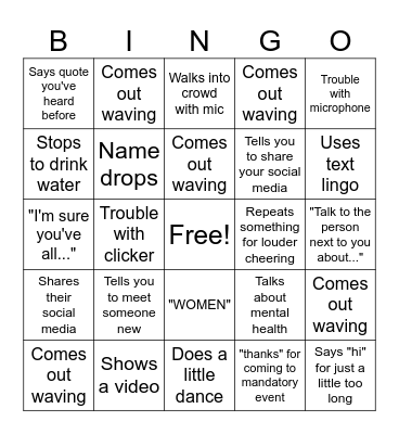 Public Speaker Bingo Card