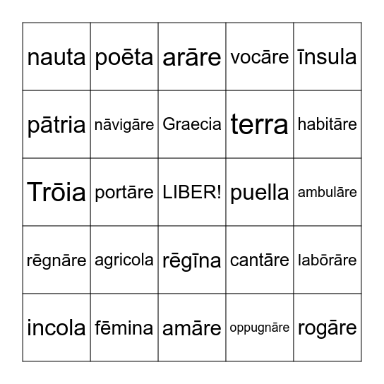 Latin Prep Bingo I Bingo Card
