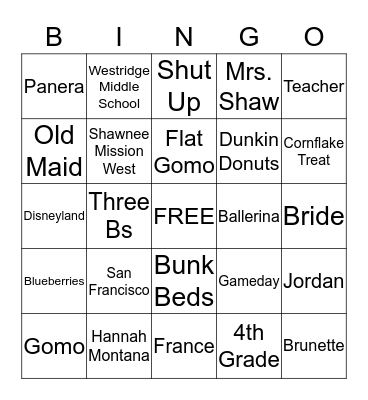 Anna Bingo Card