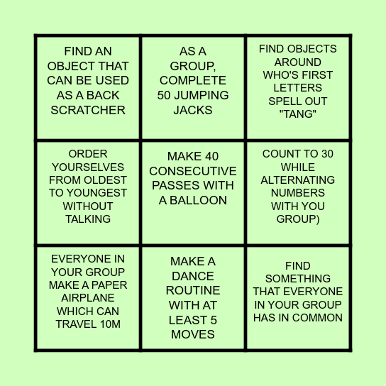 TANG BINGO!!! Bingo Card