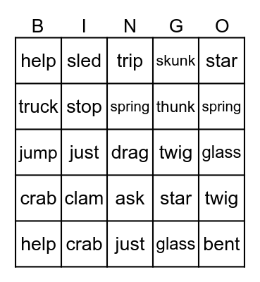 Blends Bingo Card