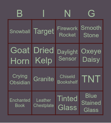 Minecraft Bingo 5 Bingo Card