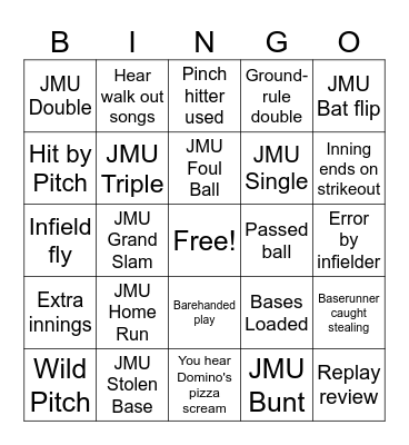 JMU Baseball BINGO Card