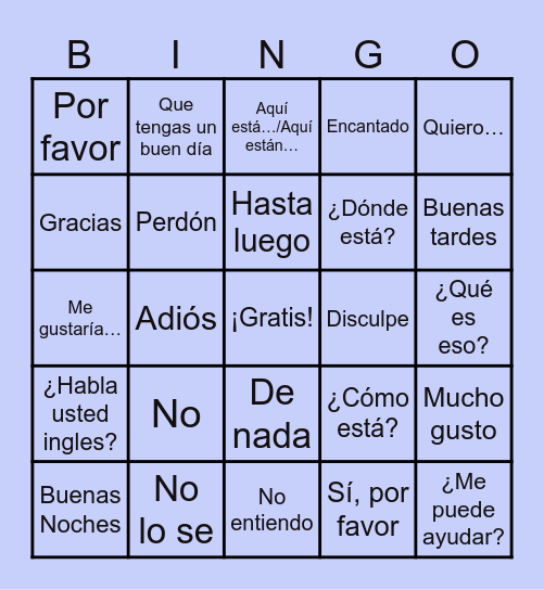 Salutaciones. Bingo Card