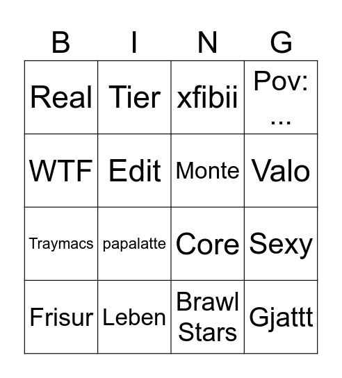 TikTok Bingo Card