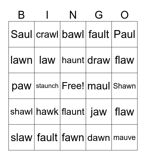 au/aw bingo Card