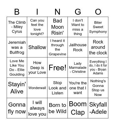 movie theme songs Bingo Card