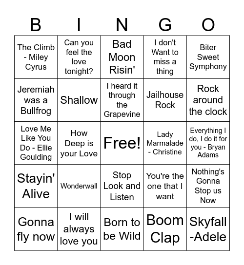 movie theme songs Bingo Card