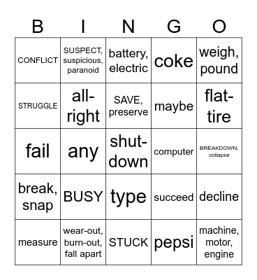 Unit 12 Bingo Card