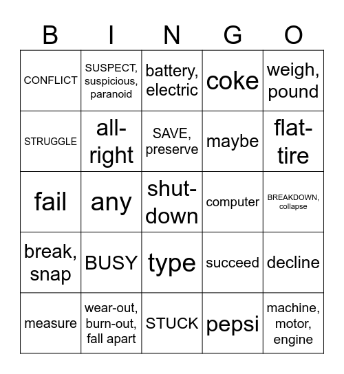 Unit 12 Bingo Card